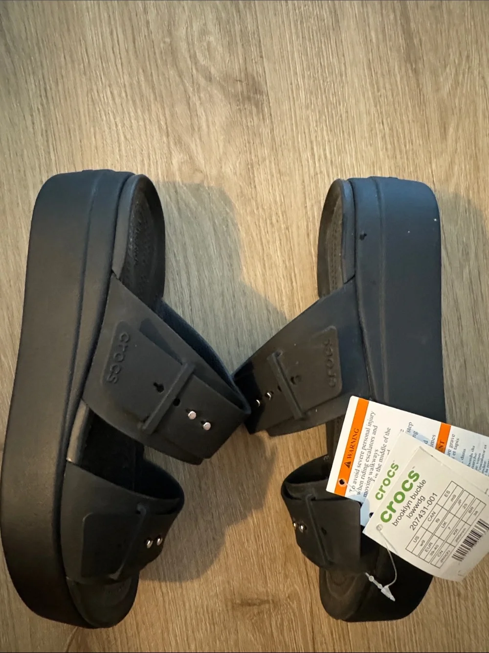 CROCS Black Double Strap Slide Sandals with Silver Stud Fasteners - Picture 3 of 10